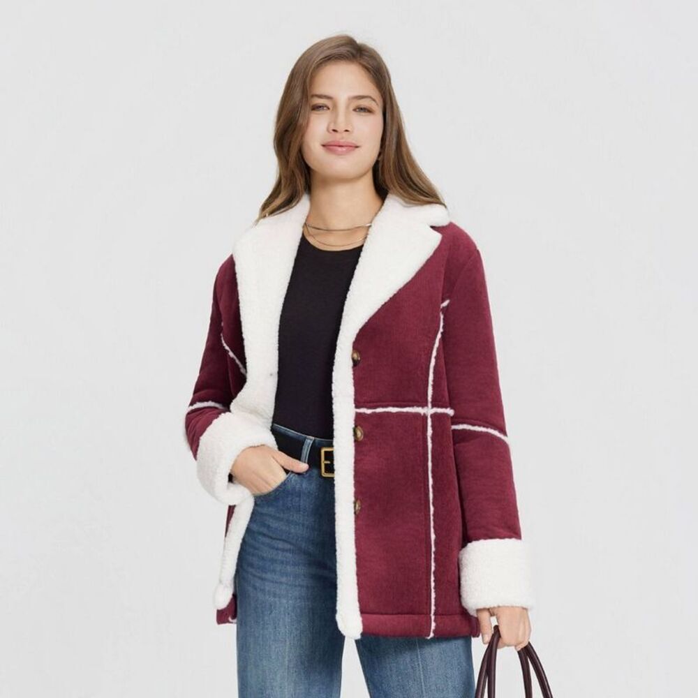 Women's Corduroy Shearling Faux Fur Jacket - Universal Thread Burgundy M